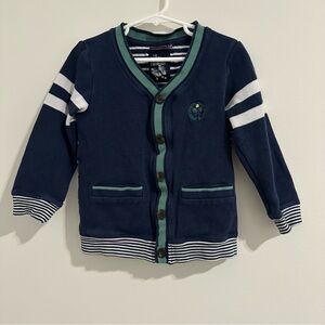 Sergent Major Blue and Green V-Neck Tennis Sweater with Striped Sleeves size 6